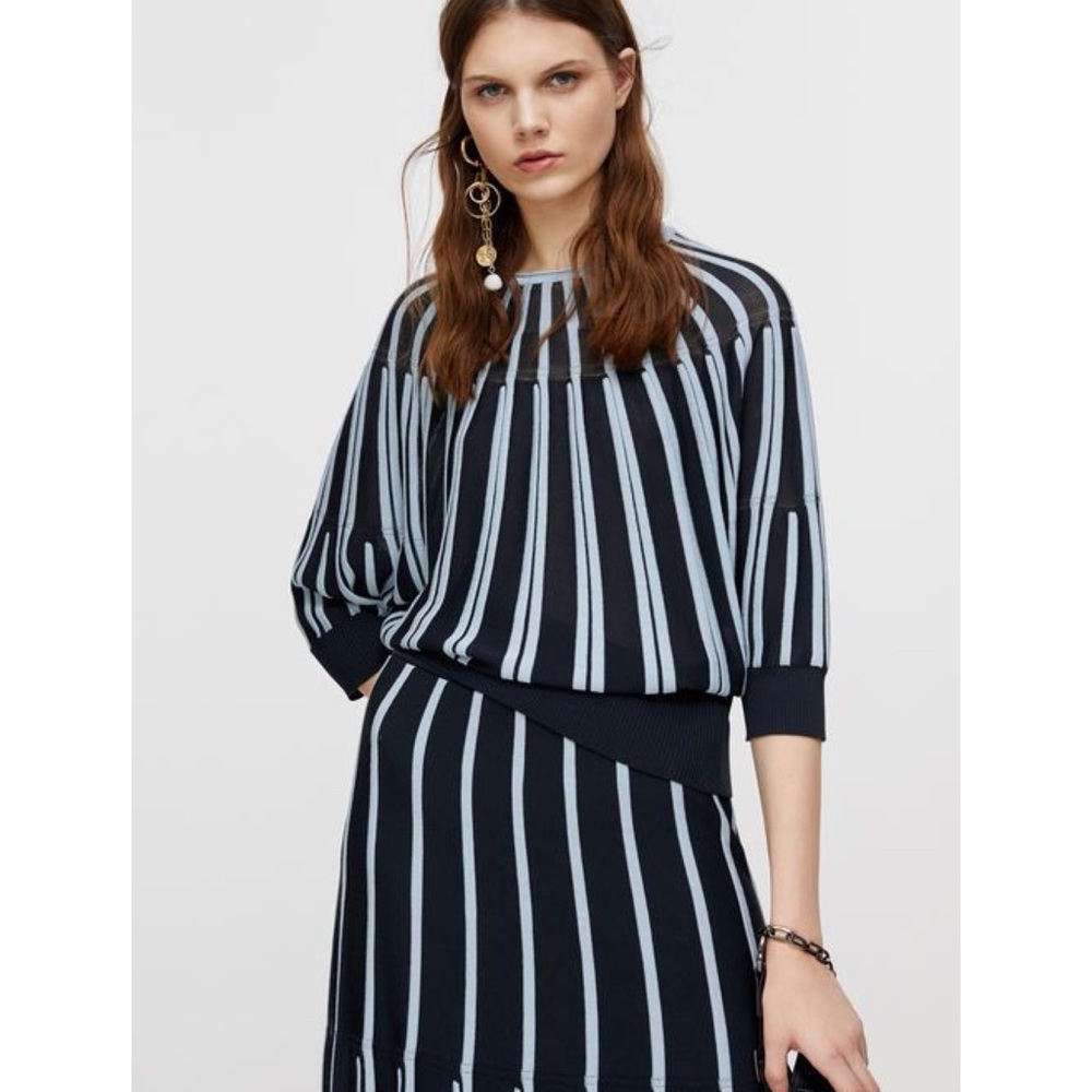 $411 NWT Max & Co. Pregio Striped Navy Blue Knit Pullover Jumper Sweater Top XS
